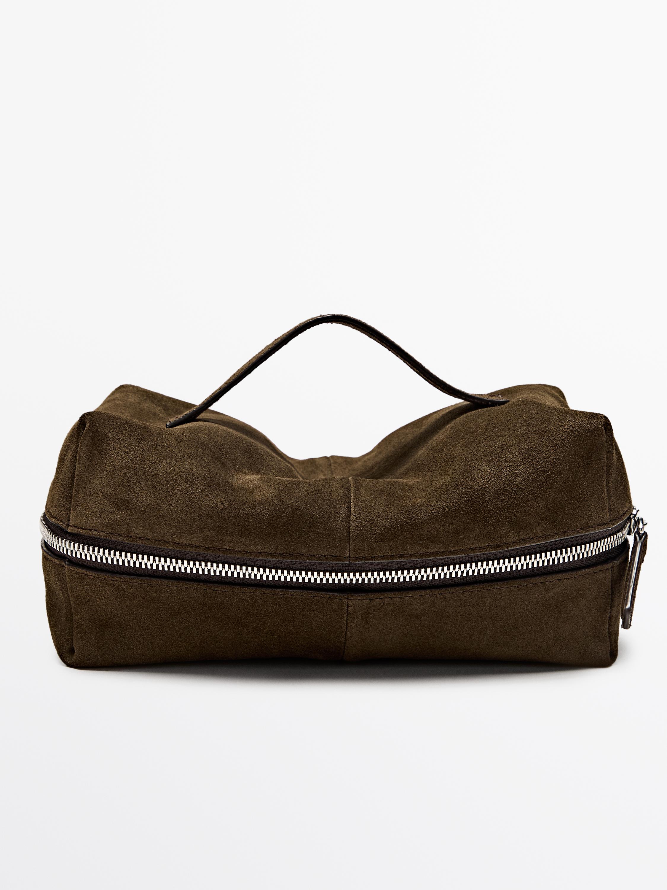 Trousse de toilette fermeture Éclair en cuir et daim